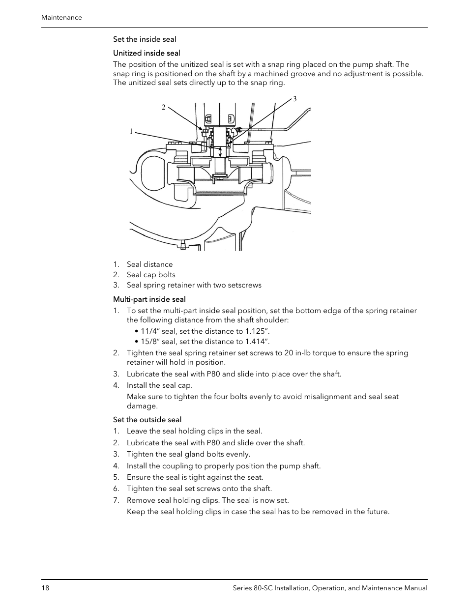 Set the inside seal, Set the outside seal | Bell & Gossett P71396C Series 80-SC Spacer-Coupled Vertical In-Line Centrifugal Pump User Manual | Page 20 / 28