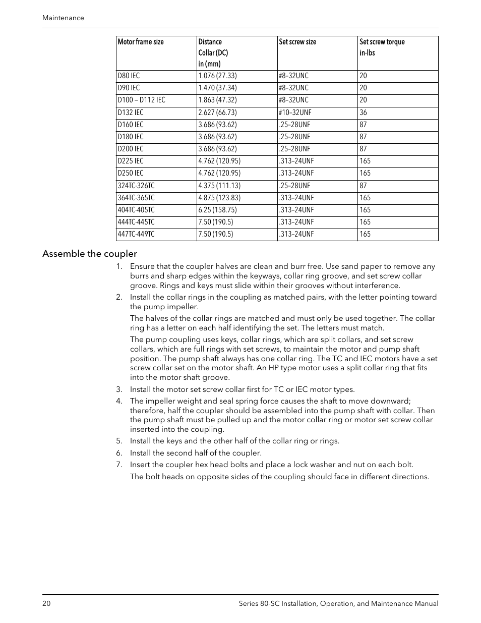Assemble the coupler | Bell & Gossett P71396C Series 80-SC Spacer-Coupled Vertical In-Line Centrifugal Pump User Manual | Page 22 / 28