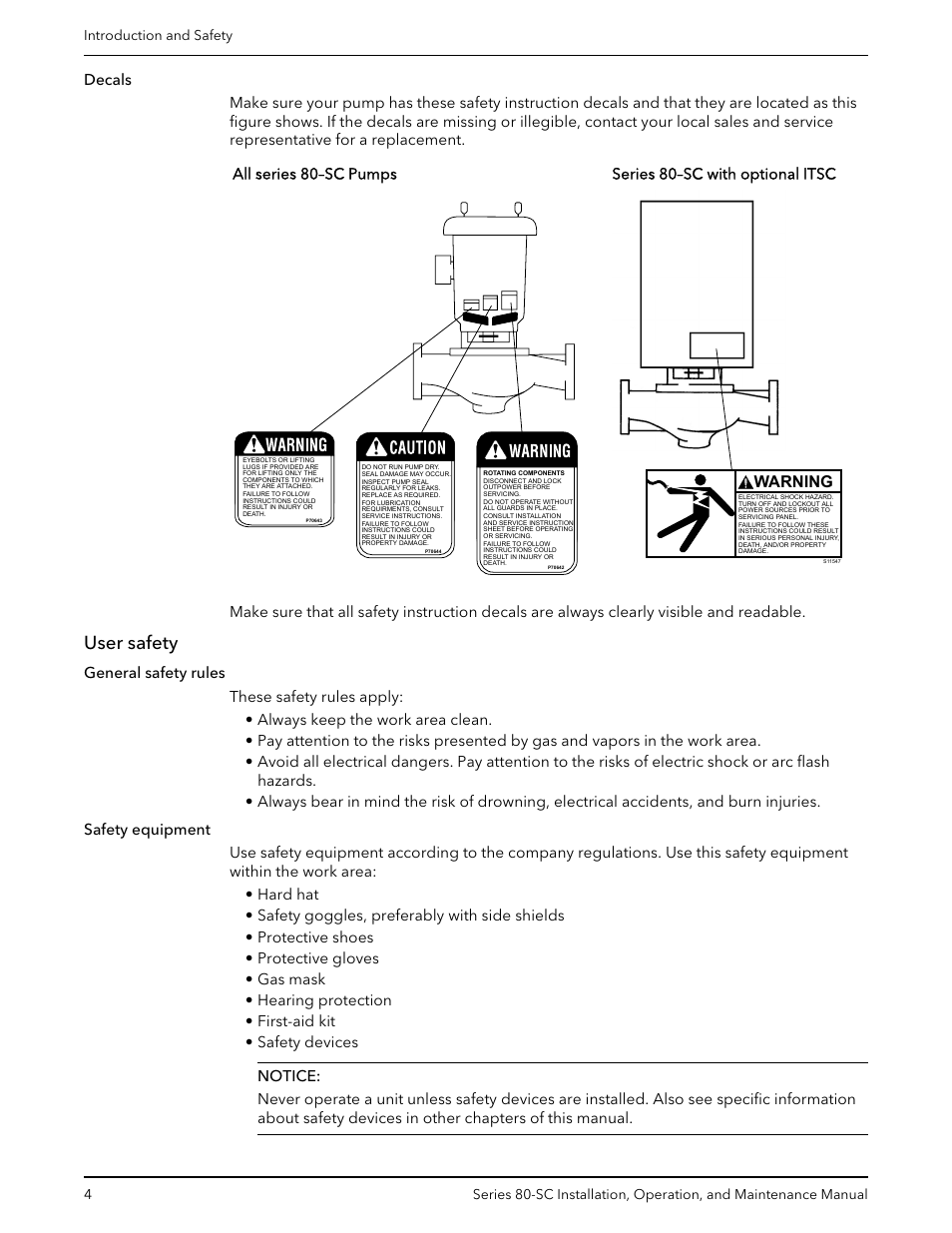 User safety, Warning | Bell & Gossett P71396C Series 80-SC Spacer-Coupled Vertical In-Line Centrifugal Pump User Manual | Page 6 / 28