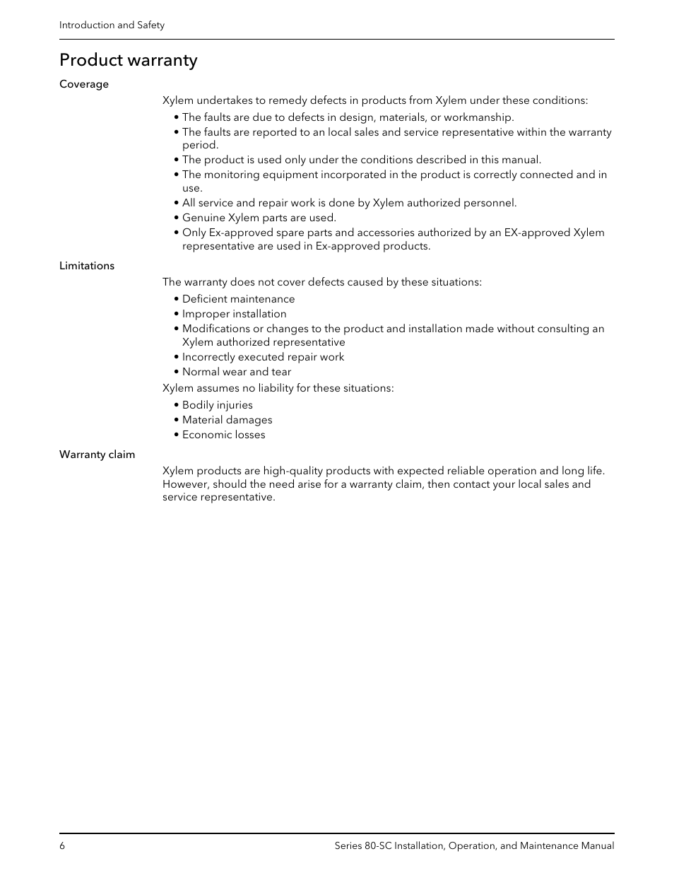 Product warranty | Bell & Gossett P71396C Series 80-SC Spacer-Coupled Vertical In-Line Centrifugal Pump User Manual | Page 8 / 28
