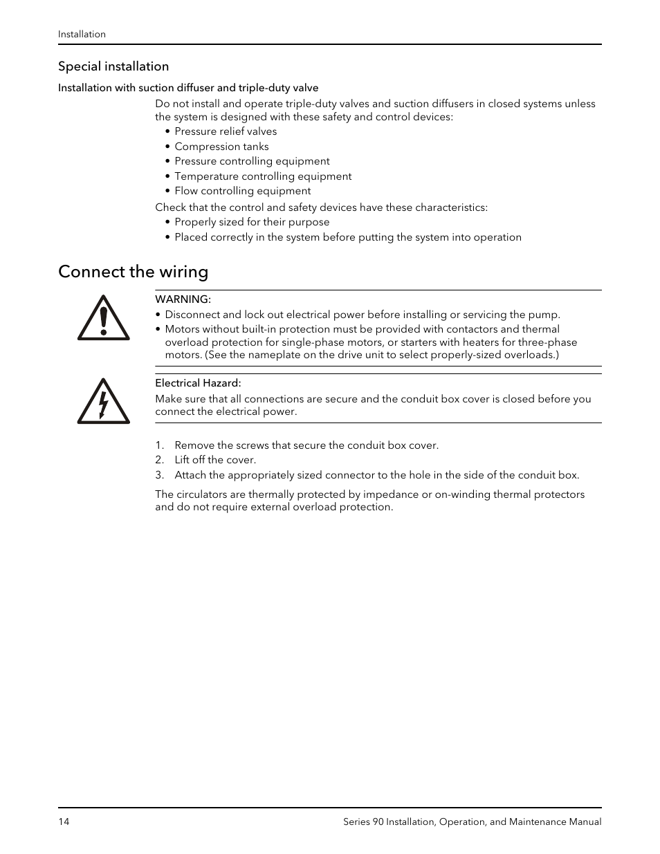 Special installation, Connect the wiring | Xylem P81547D Series 90 In-Line Centrifugal Pump User Manual | Page 15 / 25