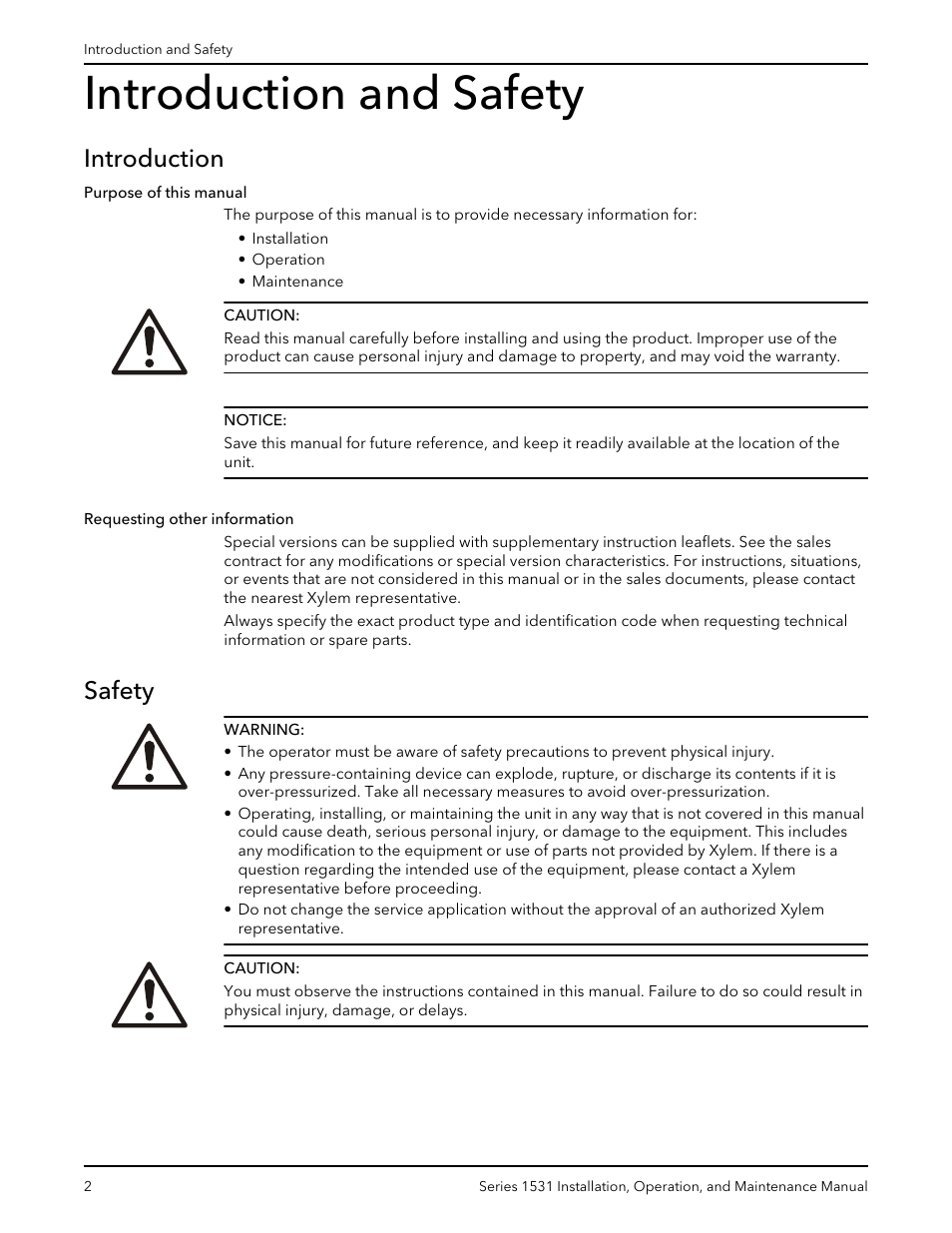 Introduction and safety, Introduction, Safety | Requesting other information | Bell & Gossett P81567F Series 1531 User Manual | Page 4 / 30