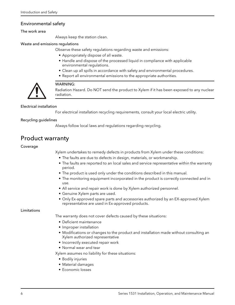 Environmental safety, Product warranty | Bell & Gossett P81567F Series 1531 User Manual | Page 8 / 30