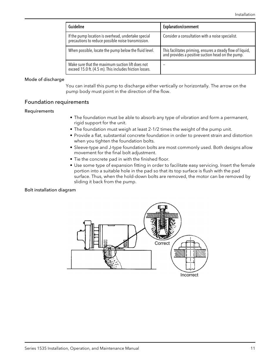 Foundation requirements | Bell & Gossett P81568D Series 1535 User Manual | Page 12 / 23