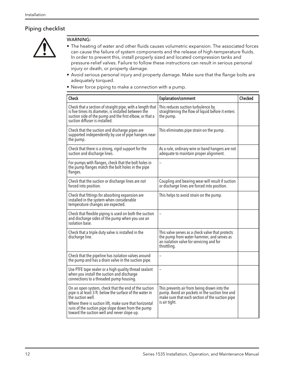 Piping checklist | Bell & Gossett P81568D Series 1535 User Manual | Page 13 / 23