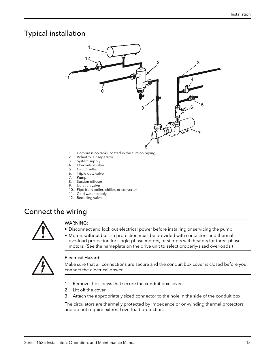 Typical installation, Connect the wiring, Typical installation connect the wiring | Bell & Gossett P81568D Series 1535 User Manual | Page 14 / 23