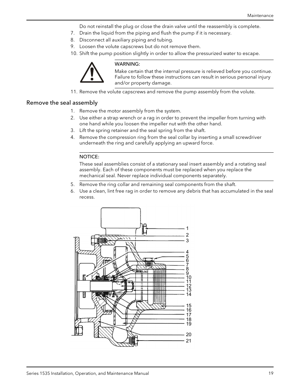 Remove the seal assembly | Bell & Gossett P81568D Series 1535 User Manual | Page 20 / 23