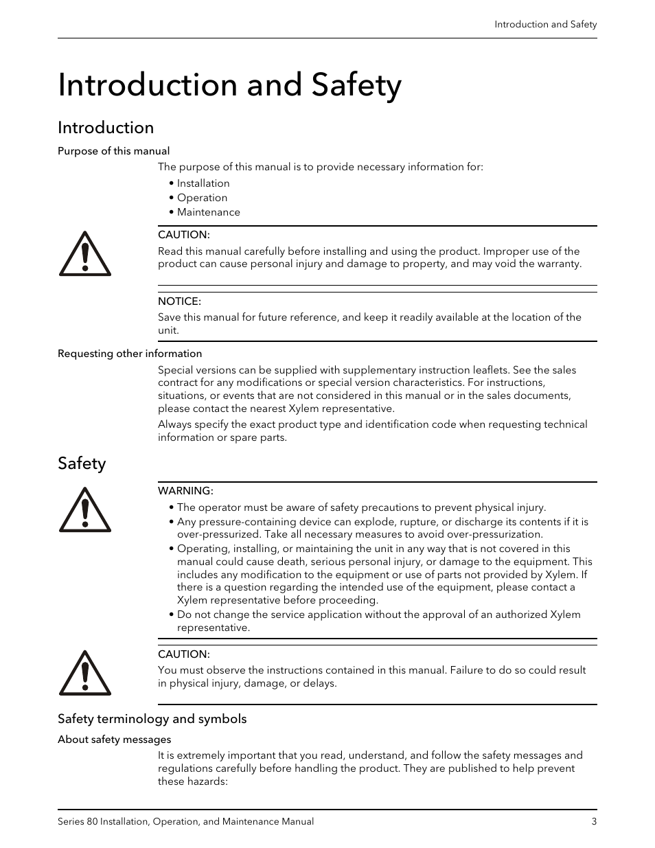 Introduction and safety, Introduction, Safety | Safety terminology and symbols, Introduction safety | Bell & Gossett P81629F Series 80 In-Line Mounted Centrifugal Pump User Manual | Page 5 / 32