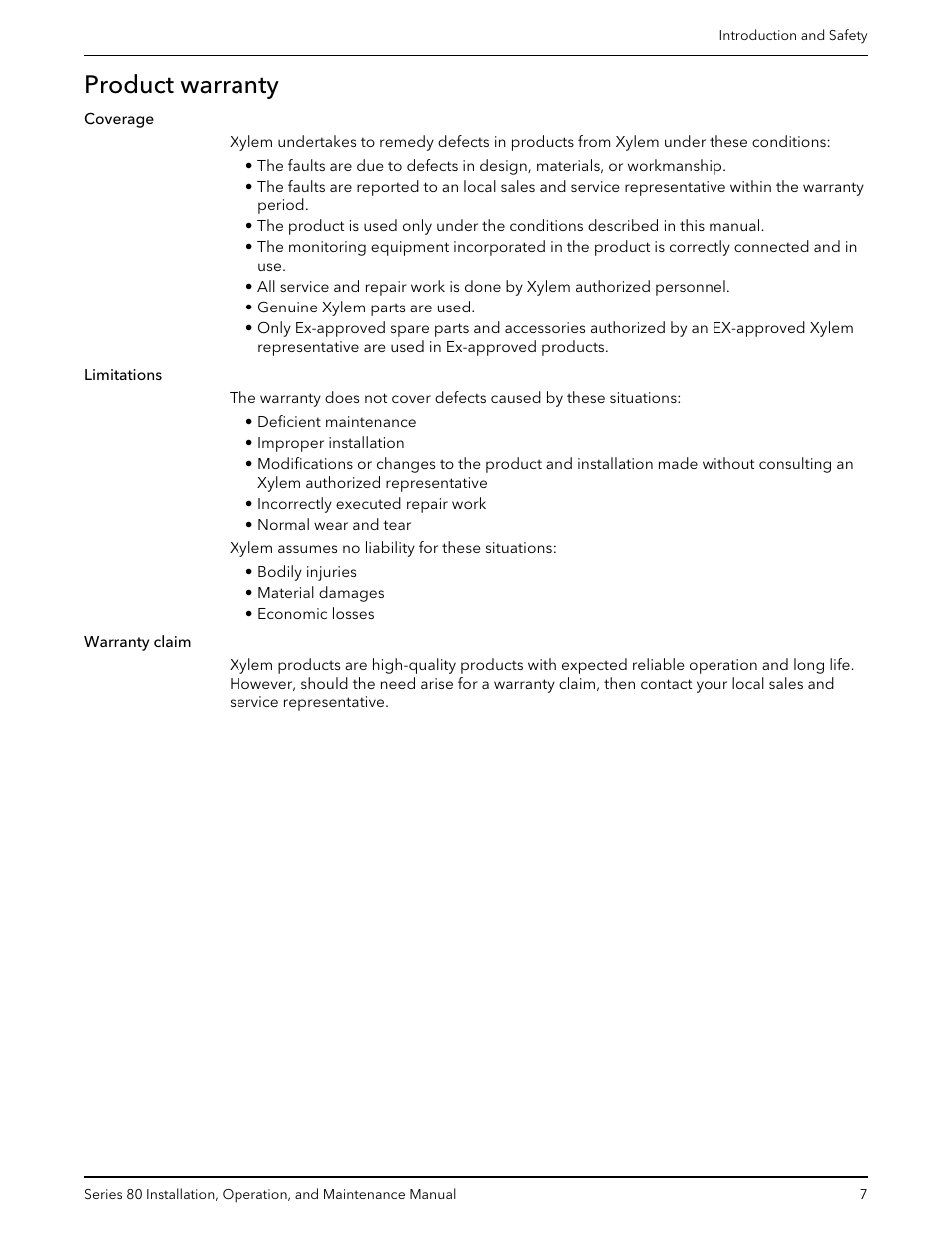 Product warranty | Bell & Gossett P81629F Series 80 In-Line Mounted Centrifugal Pump User Manual | Page 9 / 32