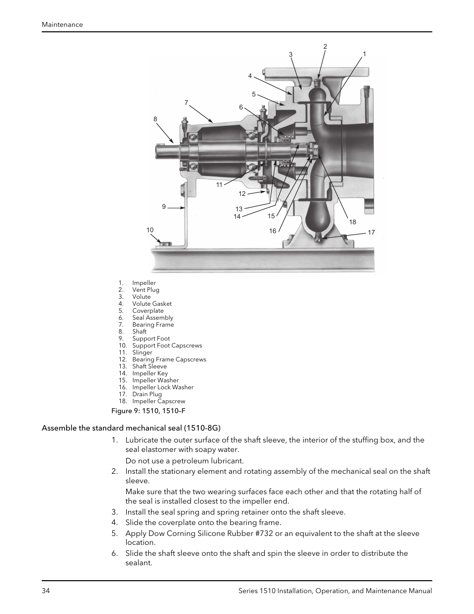 Assemble the standard mechanical seal (1510-8g) | Xylem P81673H Series 1510 User Manual | Page 36 / 44
