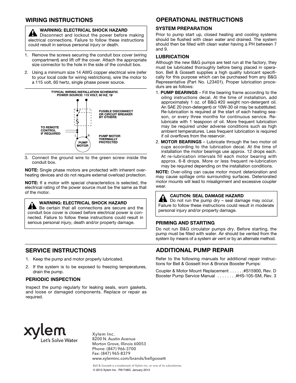 Operational instructions | Bell & Gossett Iron & Bronze Booster Pumps Series 100 User Manual | Page 4 / 4