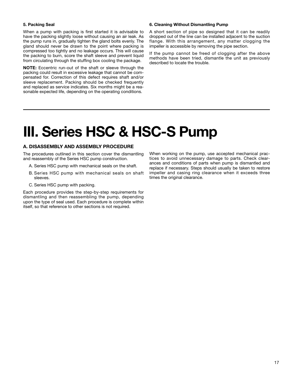 Iii. series hsc & hsc-s pump | Xylem P81875F Series HSC and HSC-S Centrifugal Pump User Manual | Page 17 / 31