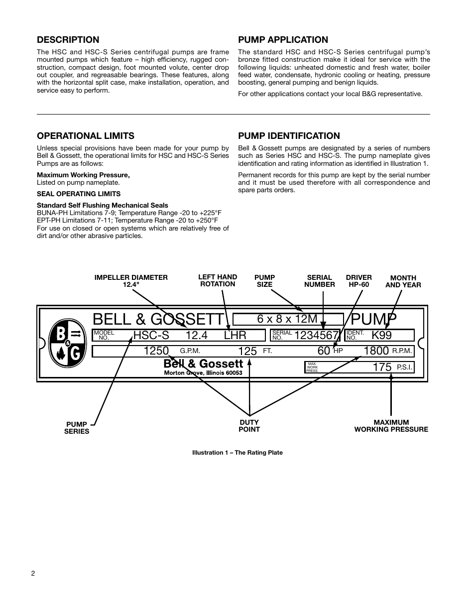 Bell & gossett pump | Xylem P81875F Series HSC and HSC-S Centrifugal Pump User Manual | Page 2 / 31