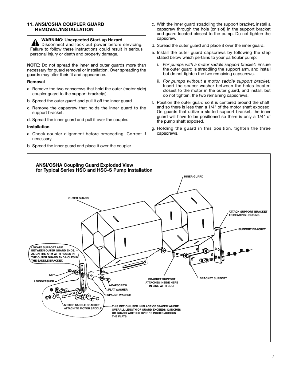 Ansi/osha coupler guard removal/installation | Xylem P81875F Series HSC and HSC-S Centrifugal Pump User Manual | Page 7 / 31