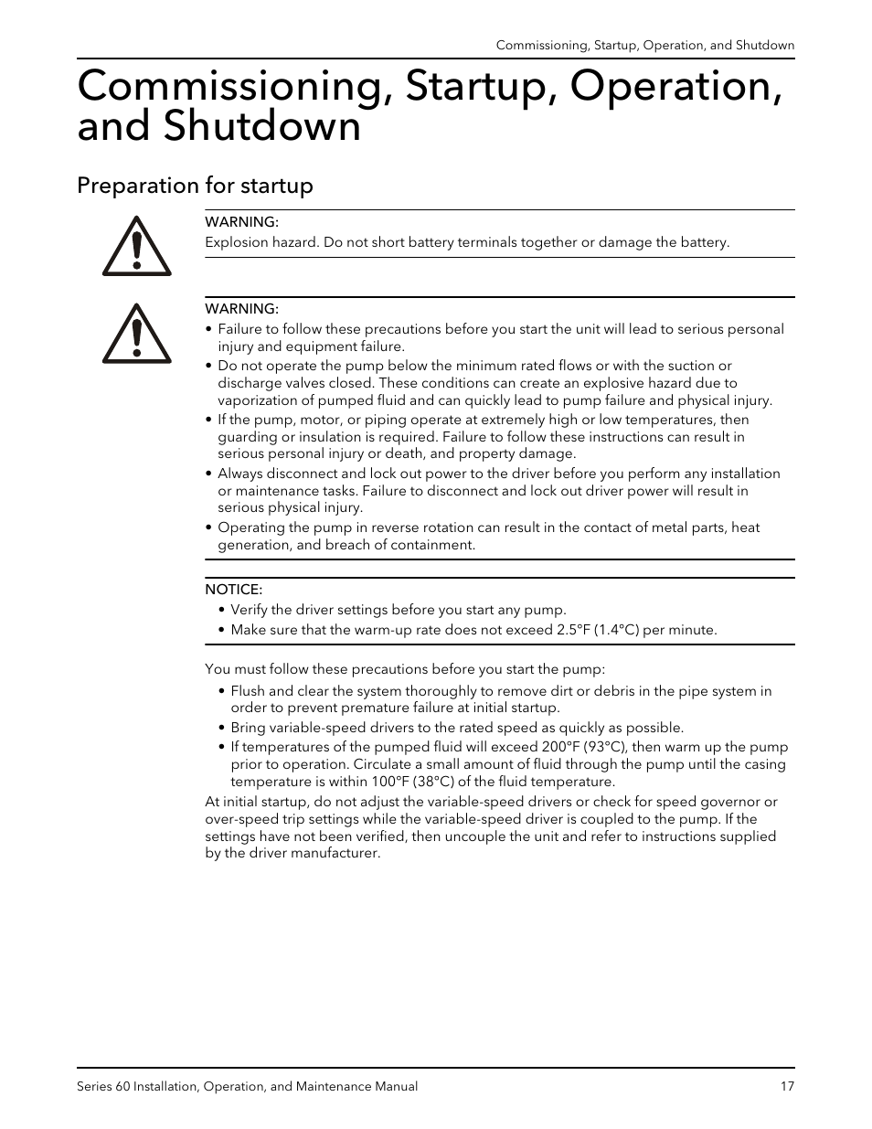 Commissioning, startup, operation, and shutdown, Preparation for startup | Bell & Gossett P82893D Series 60 In-Line Centrifugal Pumps User Manual | Page 19 / 36
