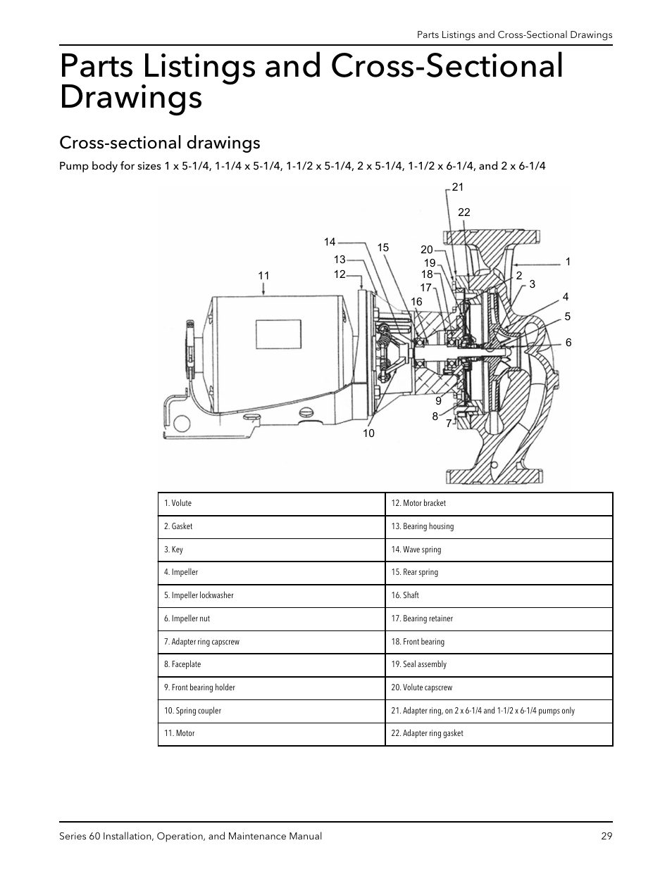 Parts listings and cross-sectional drawings, Cross-sectional drawings | Bell & Gossett P82893D Series 60 In-Line Centrifugal Pumps User Manual | Page 31 / 36