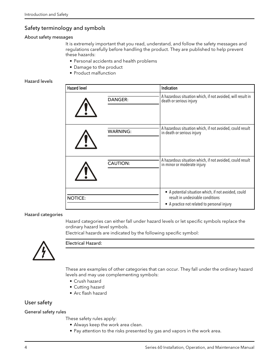 Safety terminology and symbols, User safety, Safety terminology and symbols user safety | Bell & Gossett P82893D Series 60 In-Line Centrifugal Pumps User Manual | Page 6 / 36