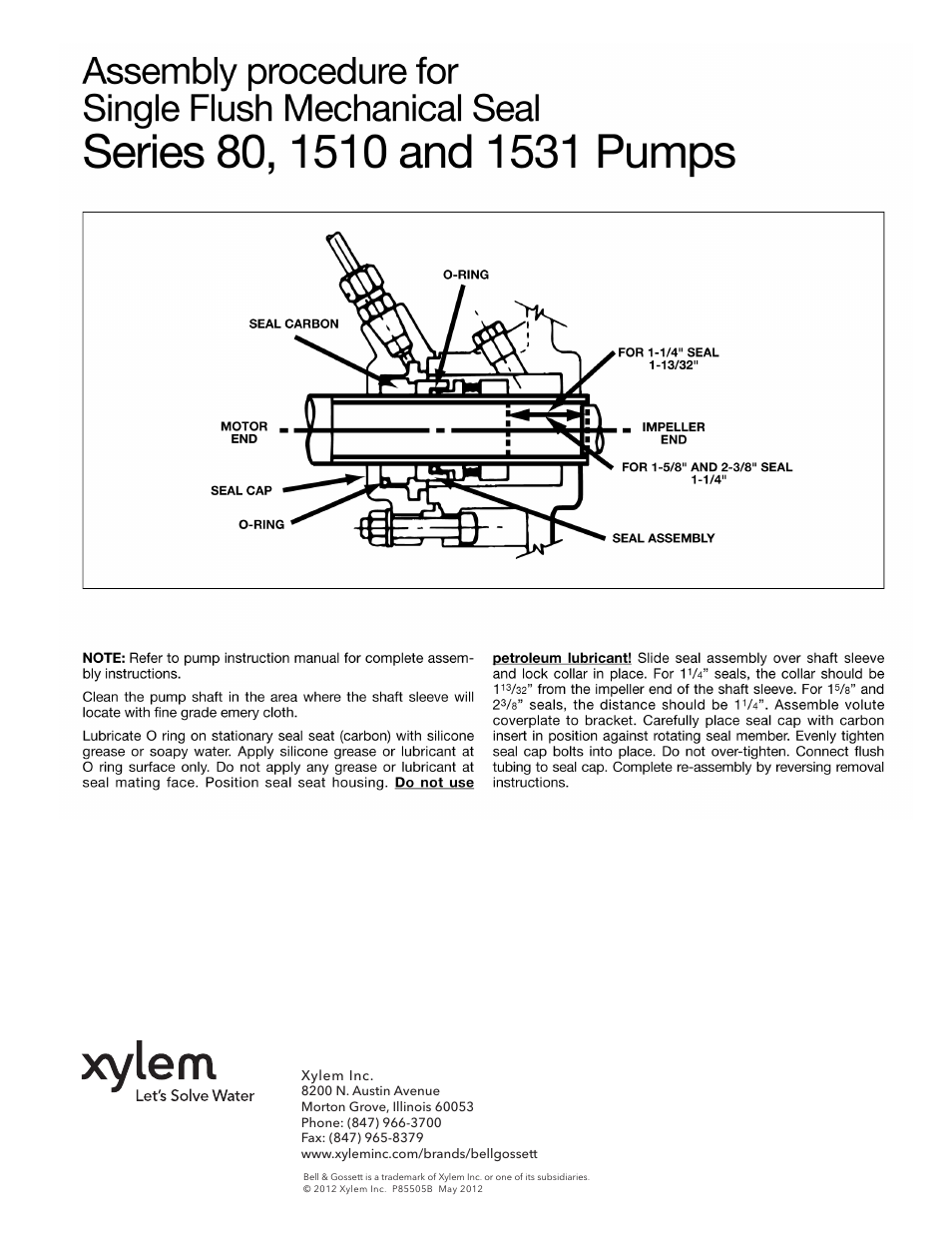 Bell & Gossett P85505B Assembly Procedure for Single Flush Mechanical Seal User Manual | Page 2 / 2