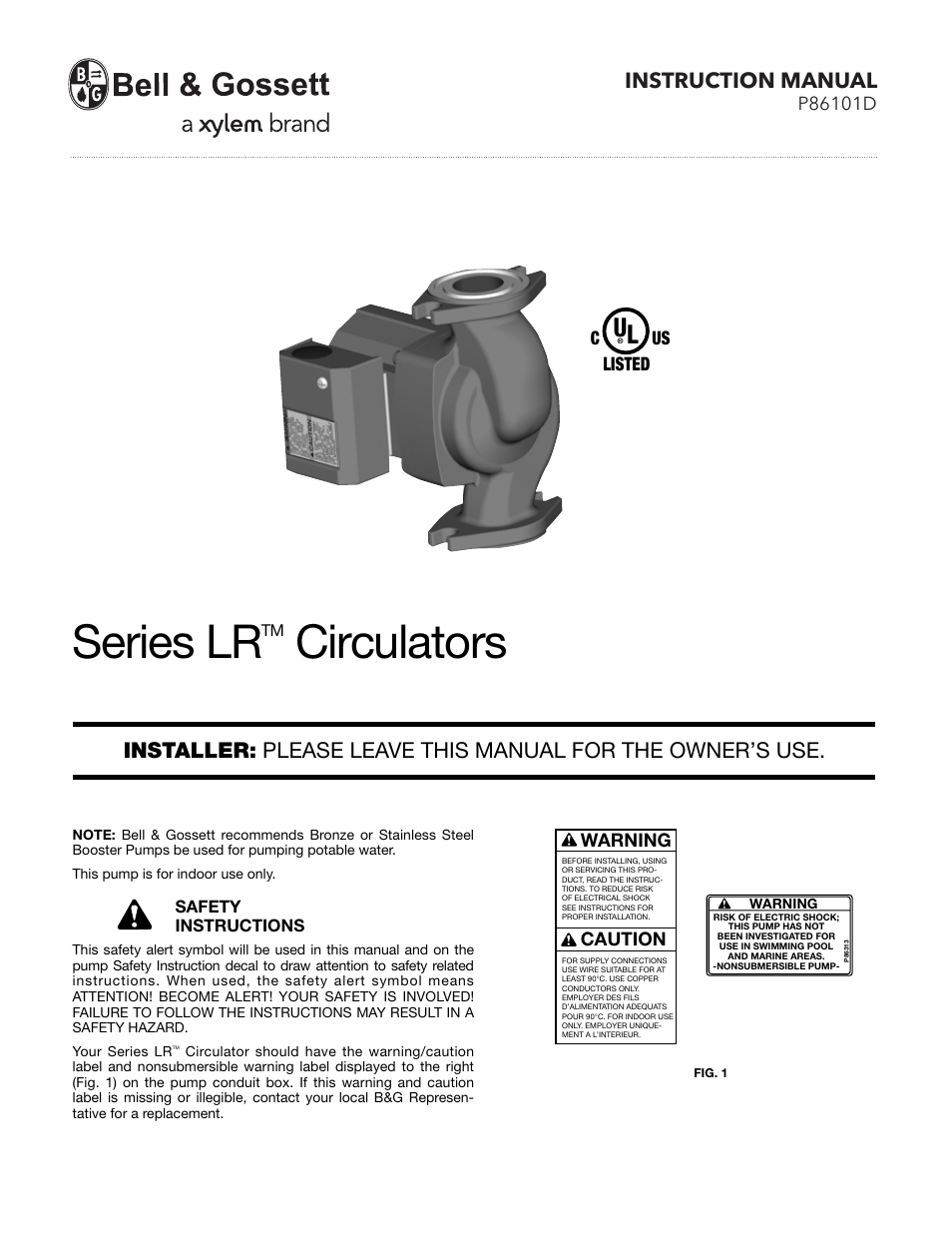 Bell & Gossett P86101D Series LR Circulators User Manual | 4 pages