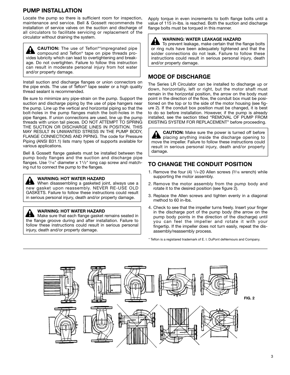 Pump installation, Mode of discharge | Bell & Gossett P86101D Series LR Circulators User Manual | Page 3 / 4