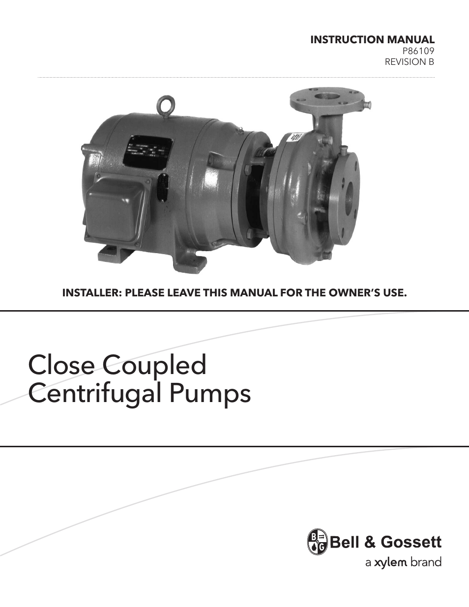 Bell & Gossett P86109C Close Coupled Centrifugal Pumps User Manual | 6 pages