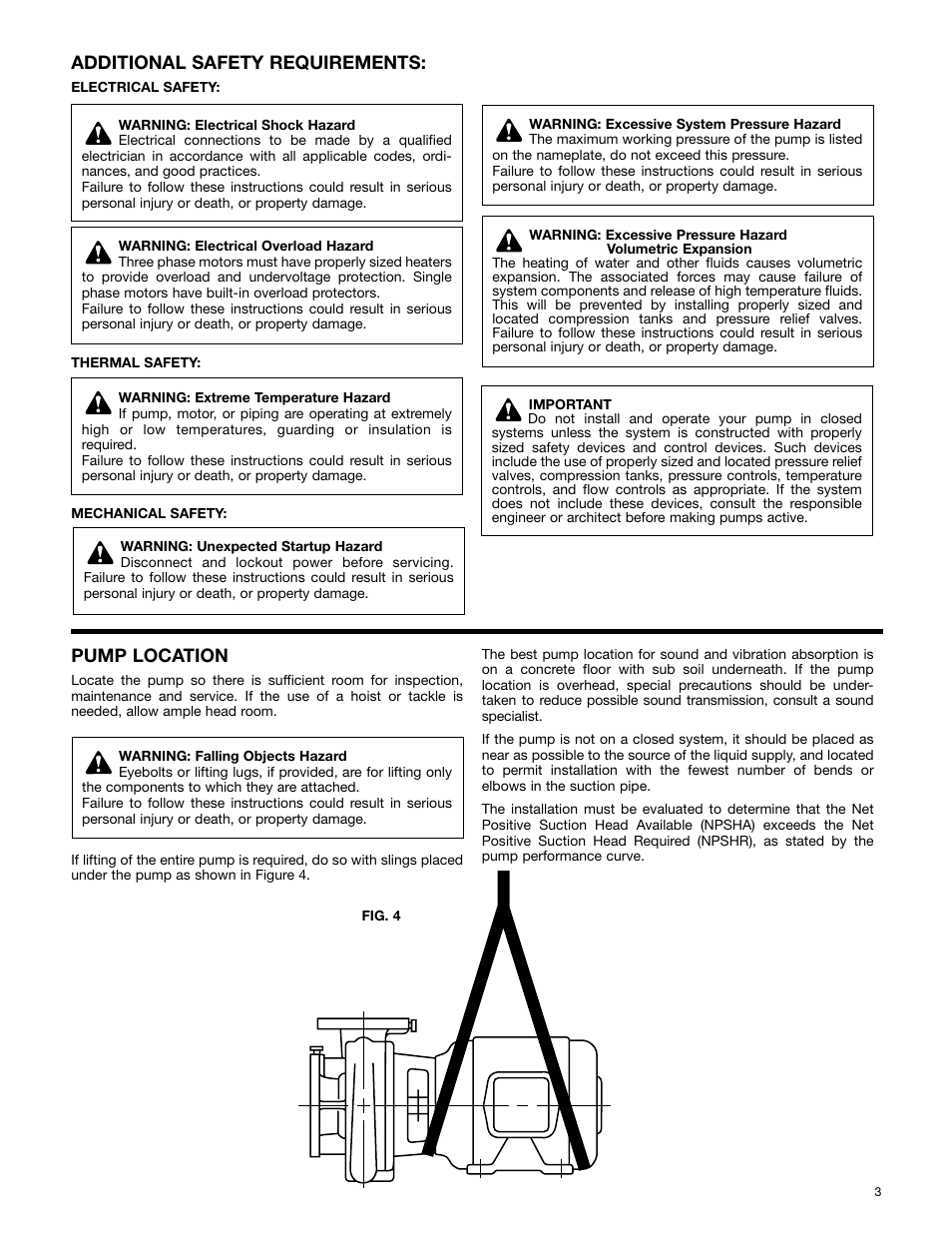 Additional safety requirements, Pump location | Bell & Gossett P86109C Close Coupled Centrifugal Pumps User Manual | Page 3 / 6