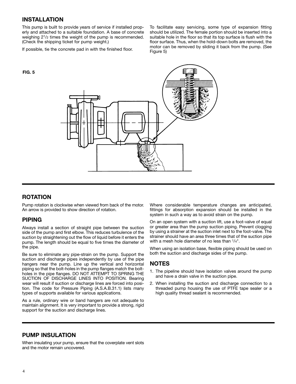 Installation, Rotation, Piping | Pump insulation | Bell & Gossett P86109C Close Coupled Centrifugal Pumps User Manual | Page 4 / 6