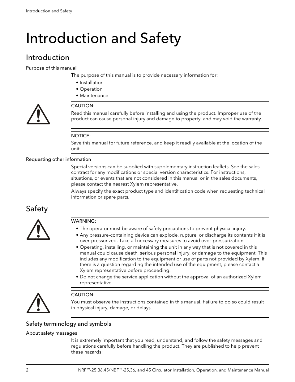 Introduction and safety, Introduction, Safety | Safety terminology and symbols, Introduction safety | Bell & Gossett P86203F NBF 45 Circulator User Manual | Page 4 / 20