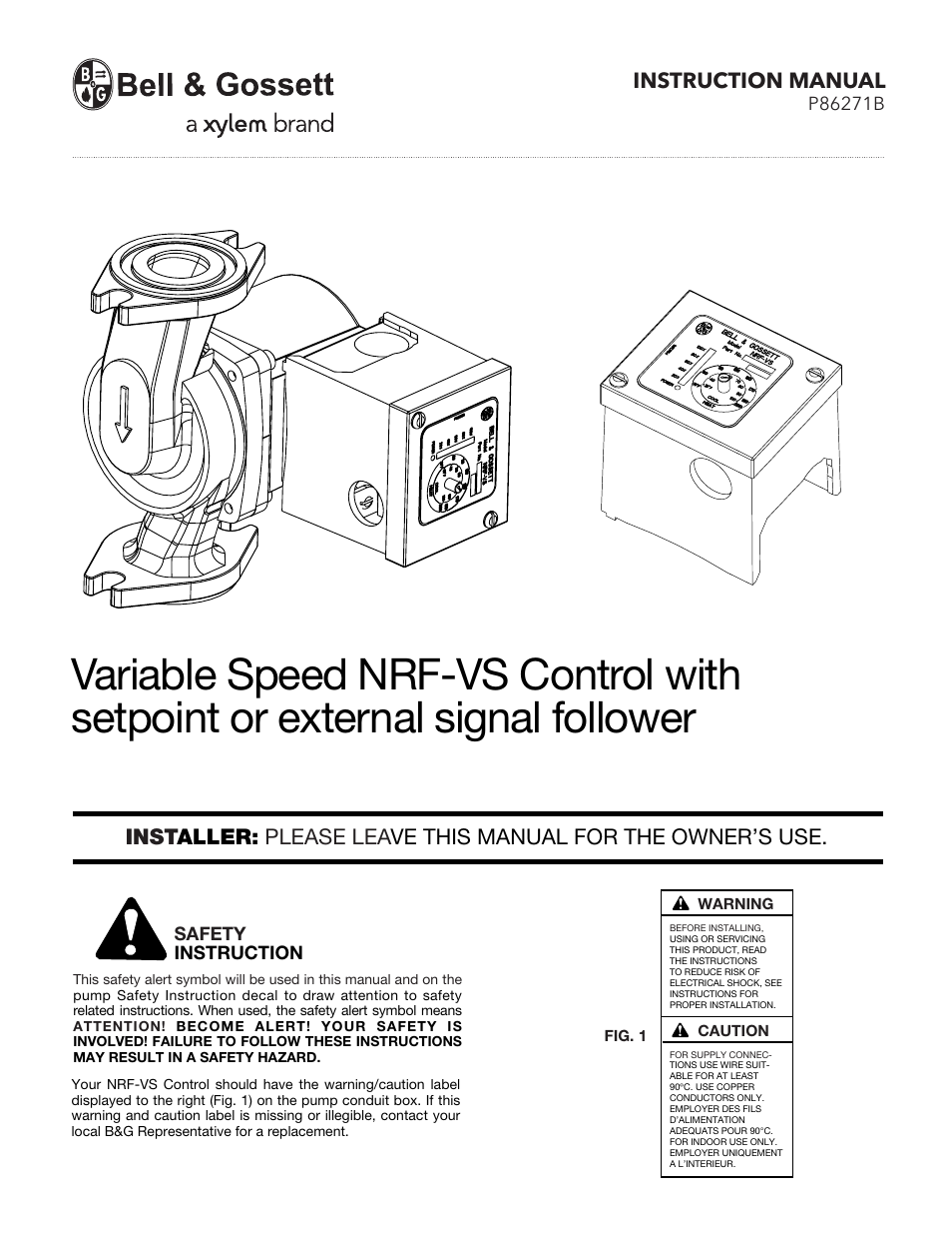 Bell & Gossett P86271B Variable Speed NRF-VS Control with setpoint or external signal follower User Manual | 8 pages