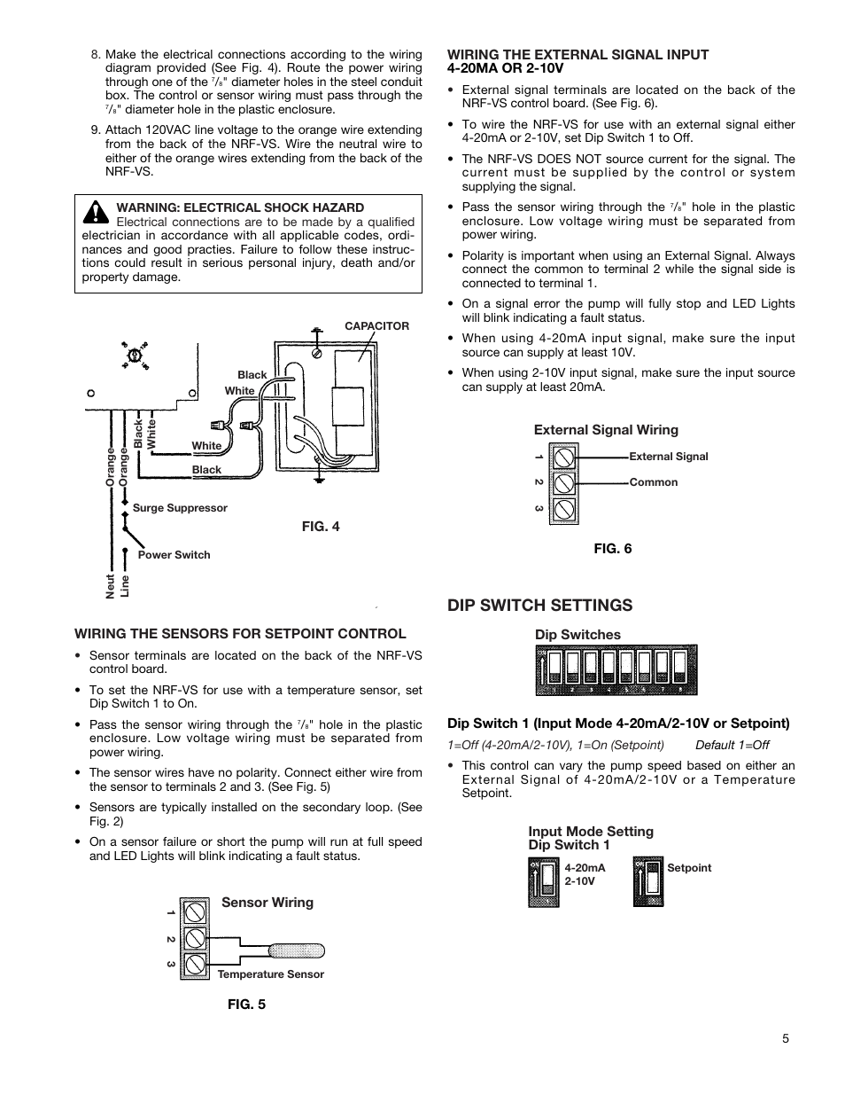Dip switch settings | Bell & Gossett P86271B Variable Speed NRF-VS Control with setpoint or external signal follower User Manual | Page 5 / 8
