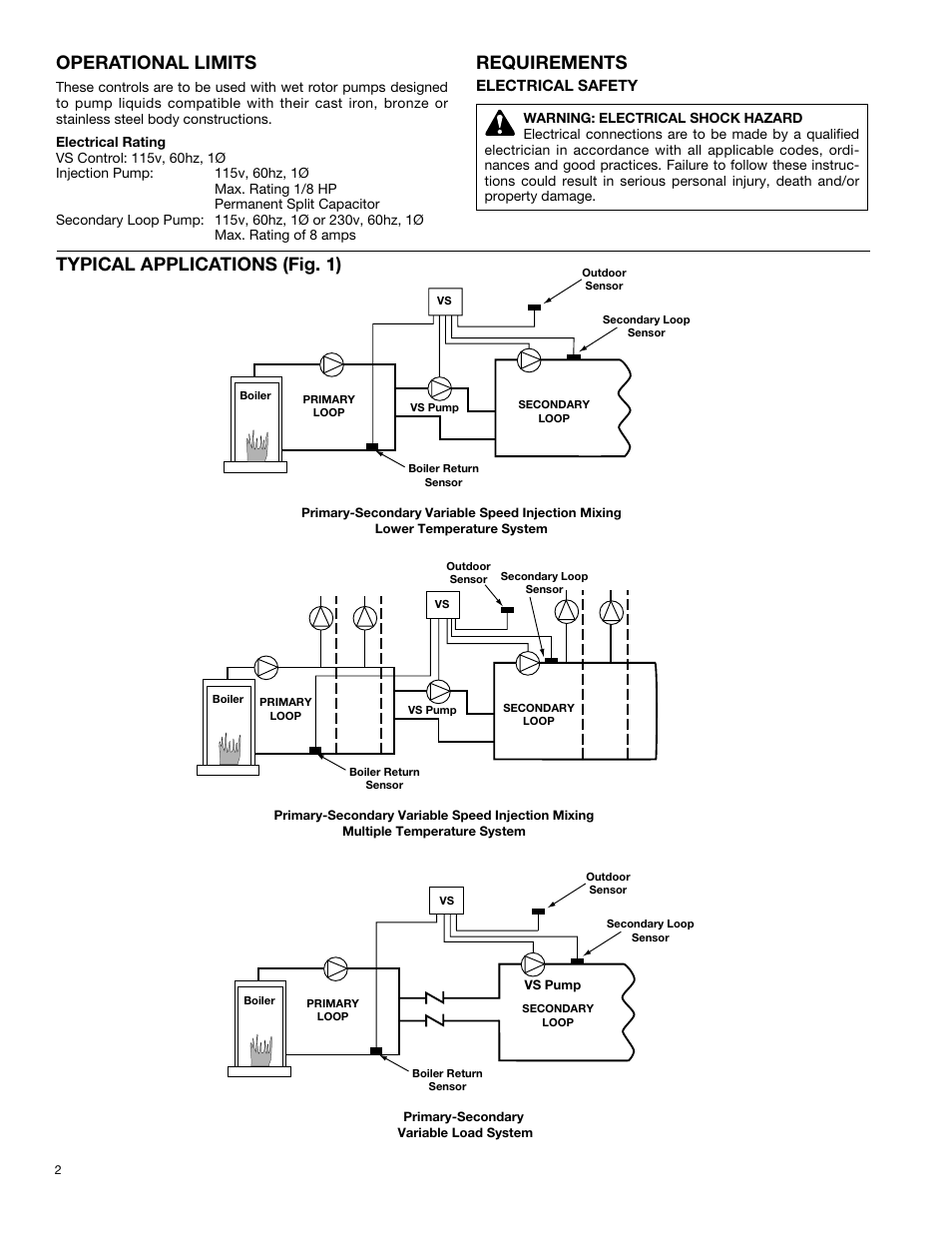 Requirements, Operational limits, Typical applications (fig. 1) | Bell & Gossett P86272B VS Variable Speed Pump Control User Manual | Page 2 / 12