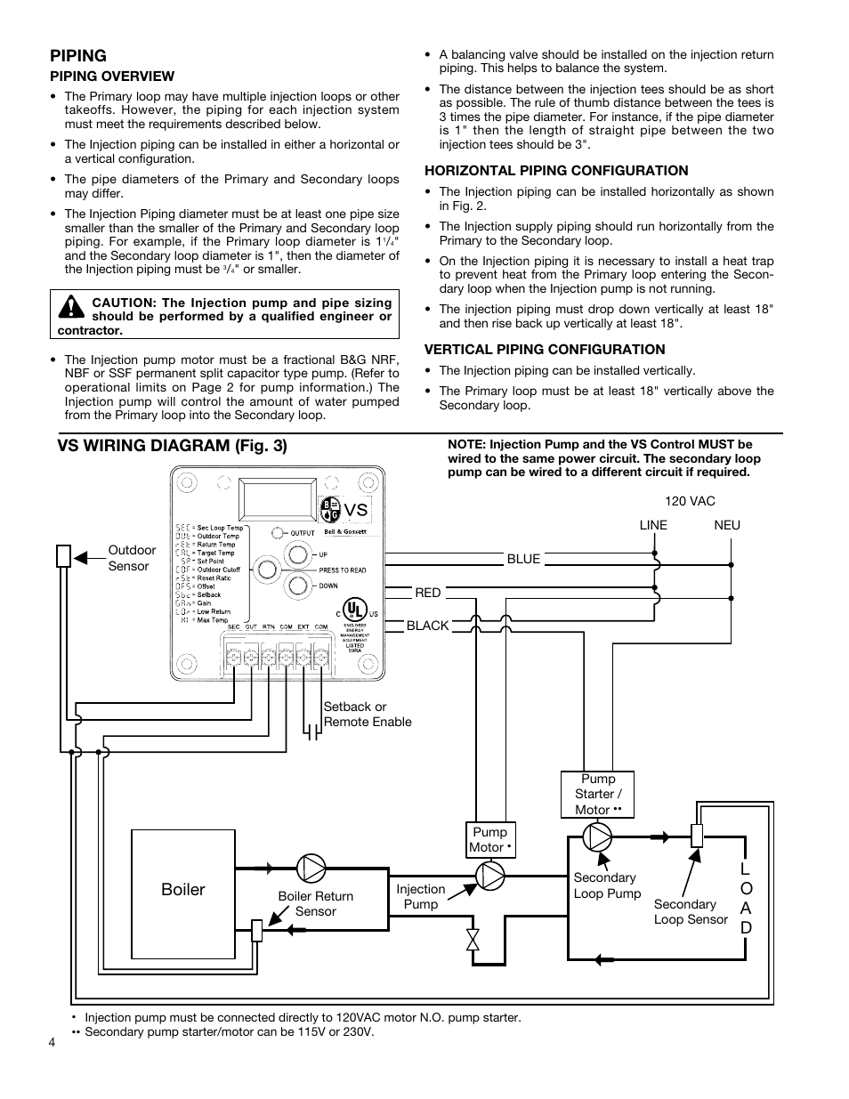 L o a d, Boiler, Piping | Vs wiring diagram (fig. 3) | Bell & Gossett P86272B VS Variable Speed Pump Control User Manual | Page 4 / 12