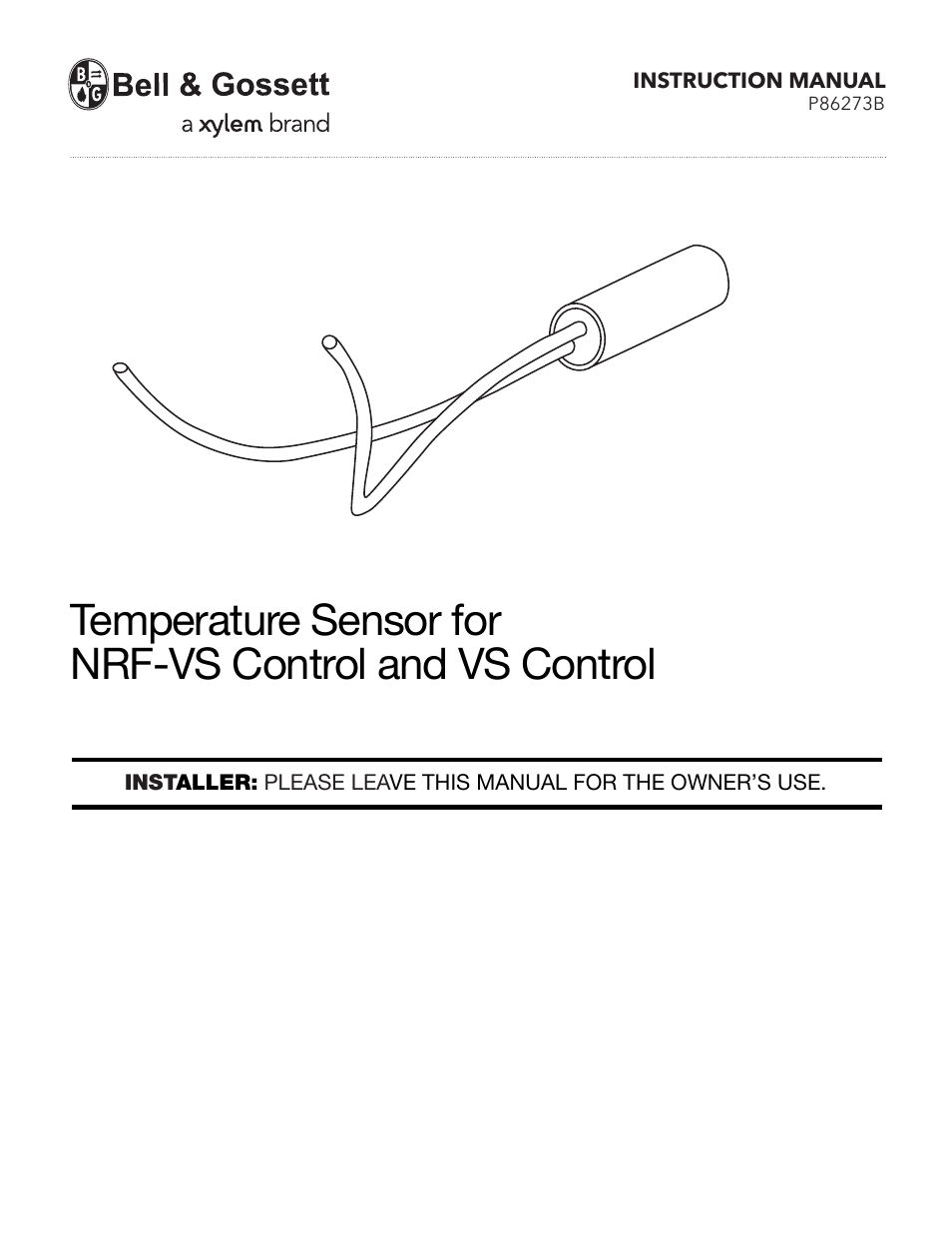 Bell & Gossett P86273B Temperature Sensor for VS Control User Manual | 2 pages