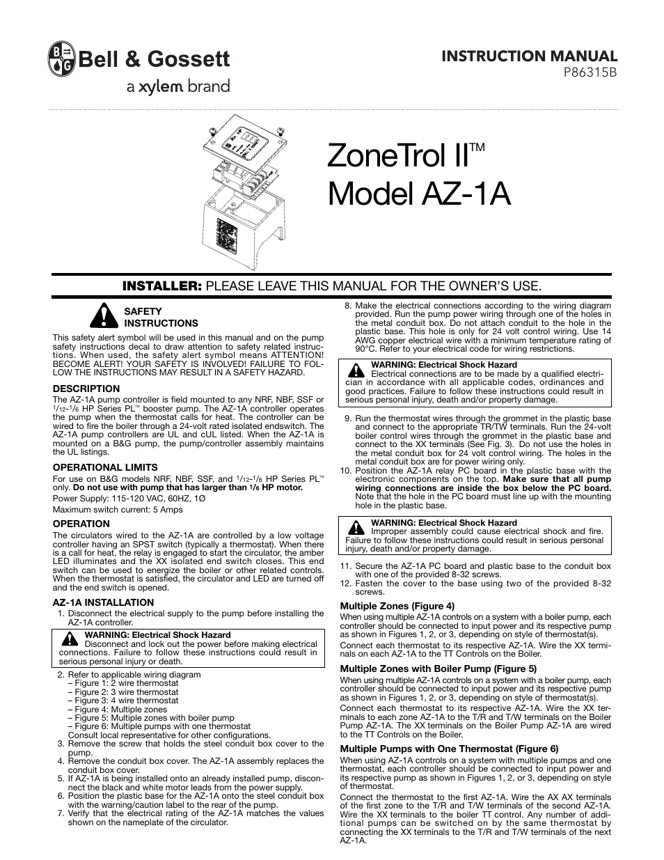 Bell & Gossett P86315B ZoneTrol II AZ-1A User Manual | 2 pages