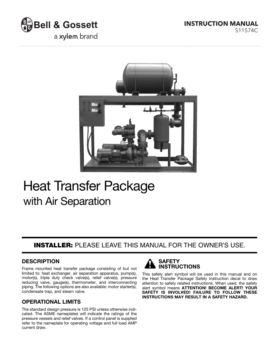 Bell & Gossett S11574C Heat Transfer Package with Air Separation User Manual | 8 pages