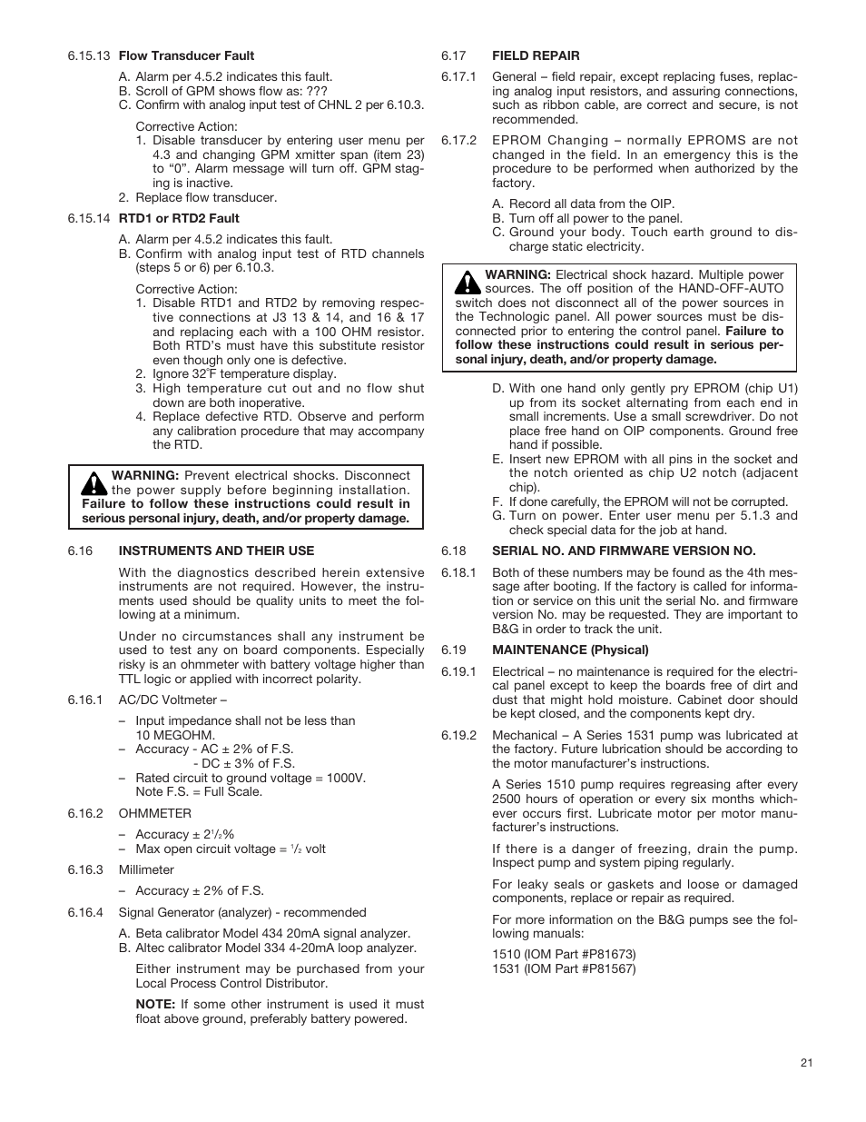 Bell & Gossett 70M Multiple Pump & Control Pressure Booster Systems User Manual | Page 21 / 28