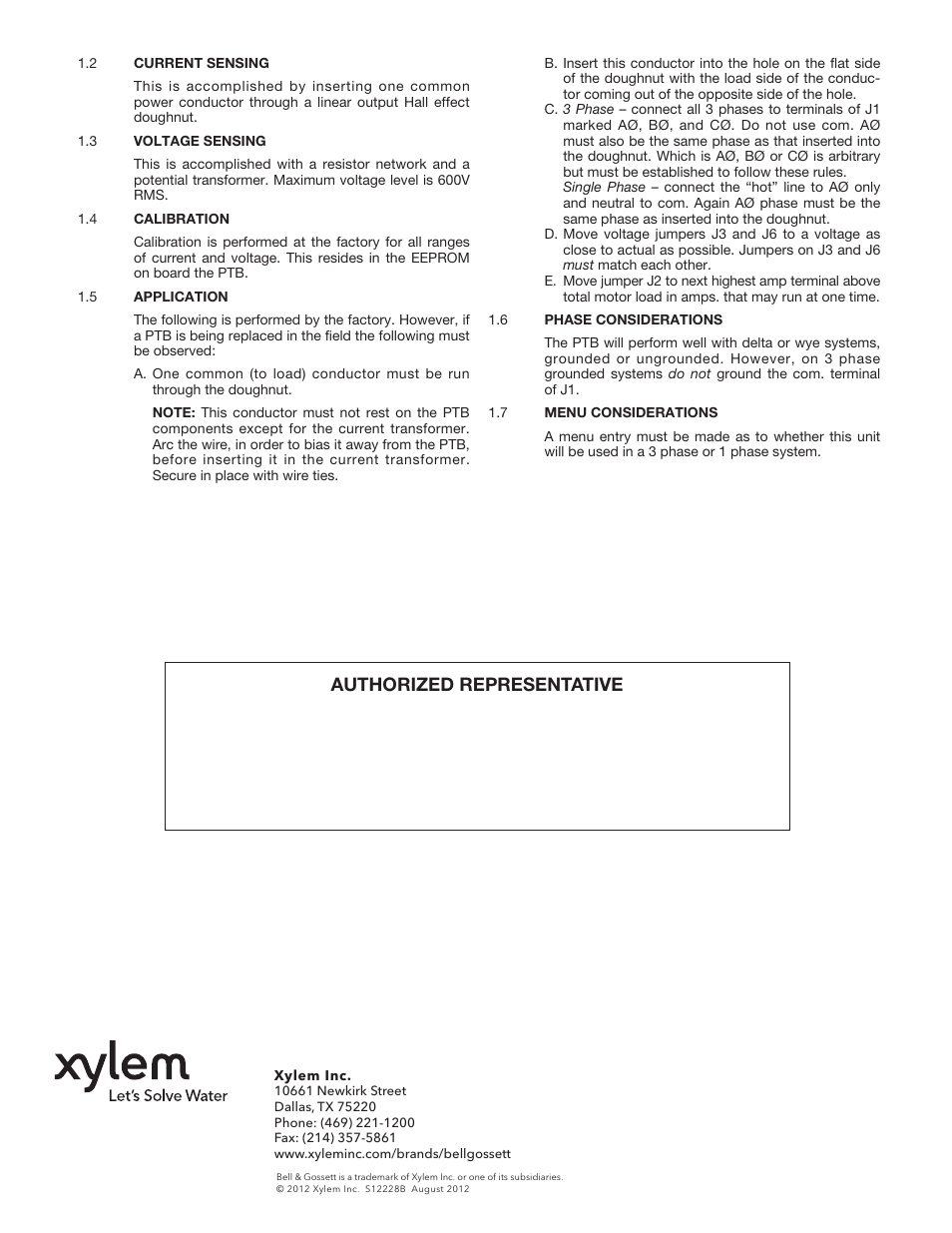 Authorized representative | Bell & Gossett 70M Multiple Pump & Control Pressure Booster Systems User Manual | Page 28 / 28