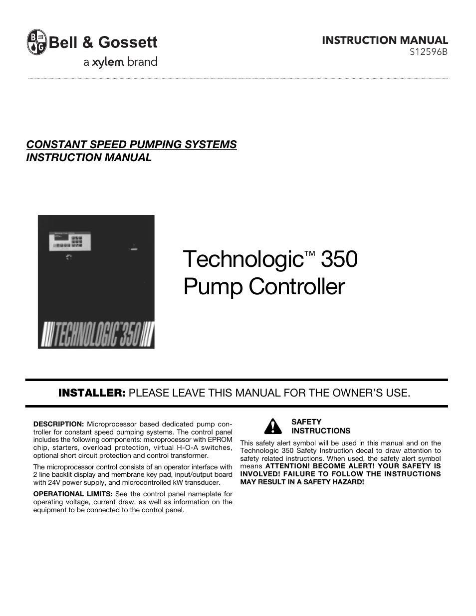 Bell & Gossett S12596B Technologic 350 Pump Controller User Manual | 24 pages