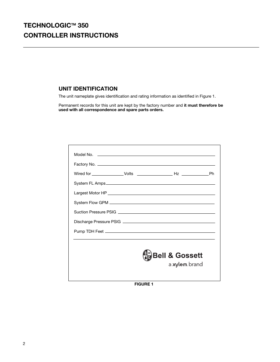 Technologic, 350 controller instructions | Bell & Gossett S12596B Technologic 350 Pump Controller User Manual | Page 2 / 24