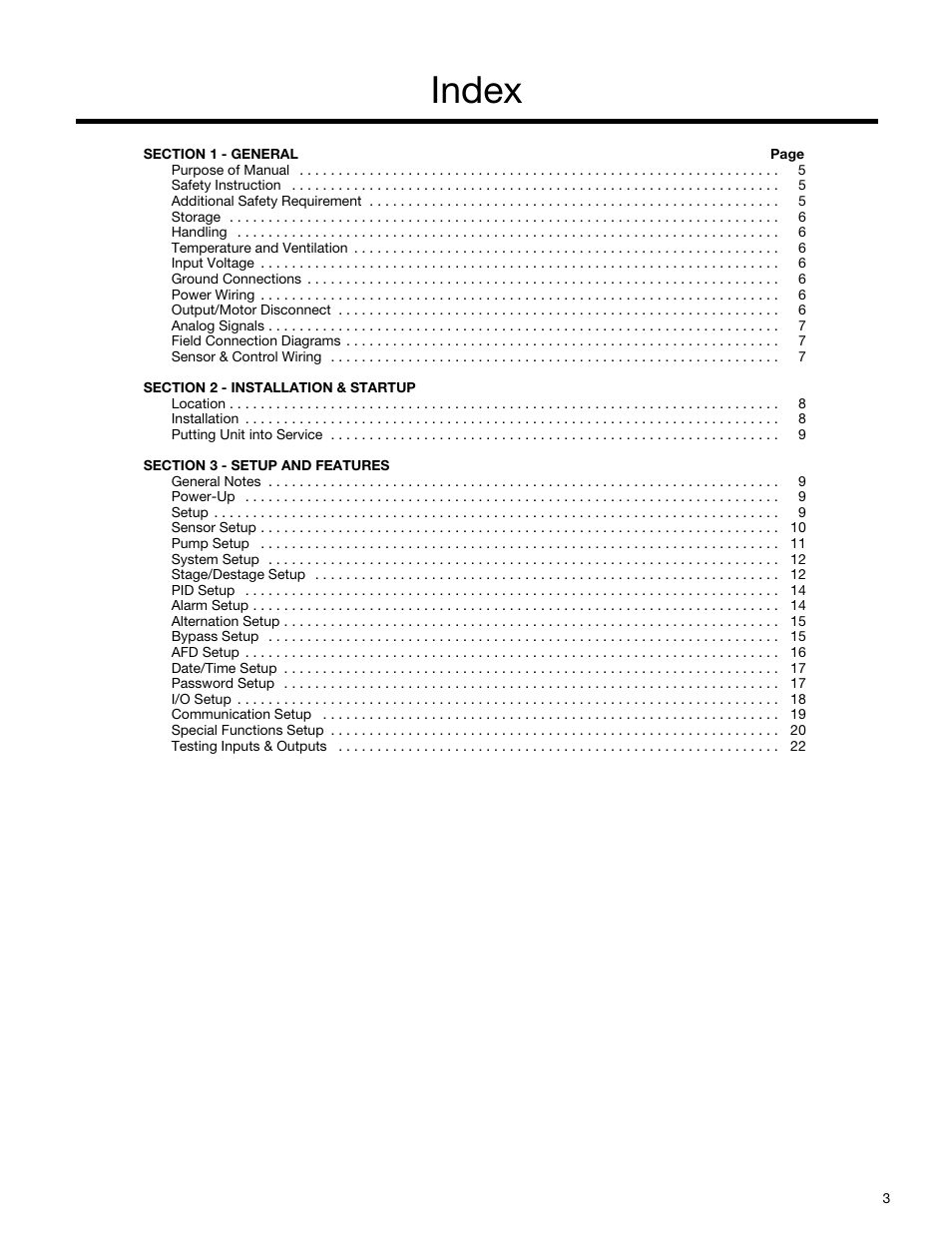 Index | Bell & Gossett S13641B Technologic 5500 Series Pump Controller User Manual | Page 3 / 38