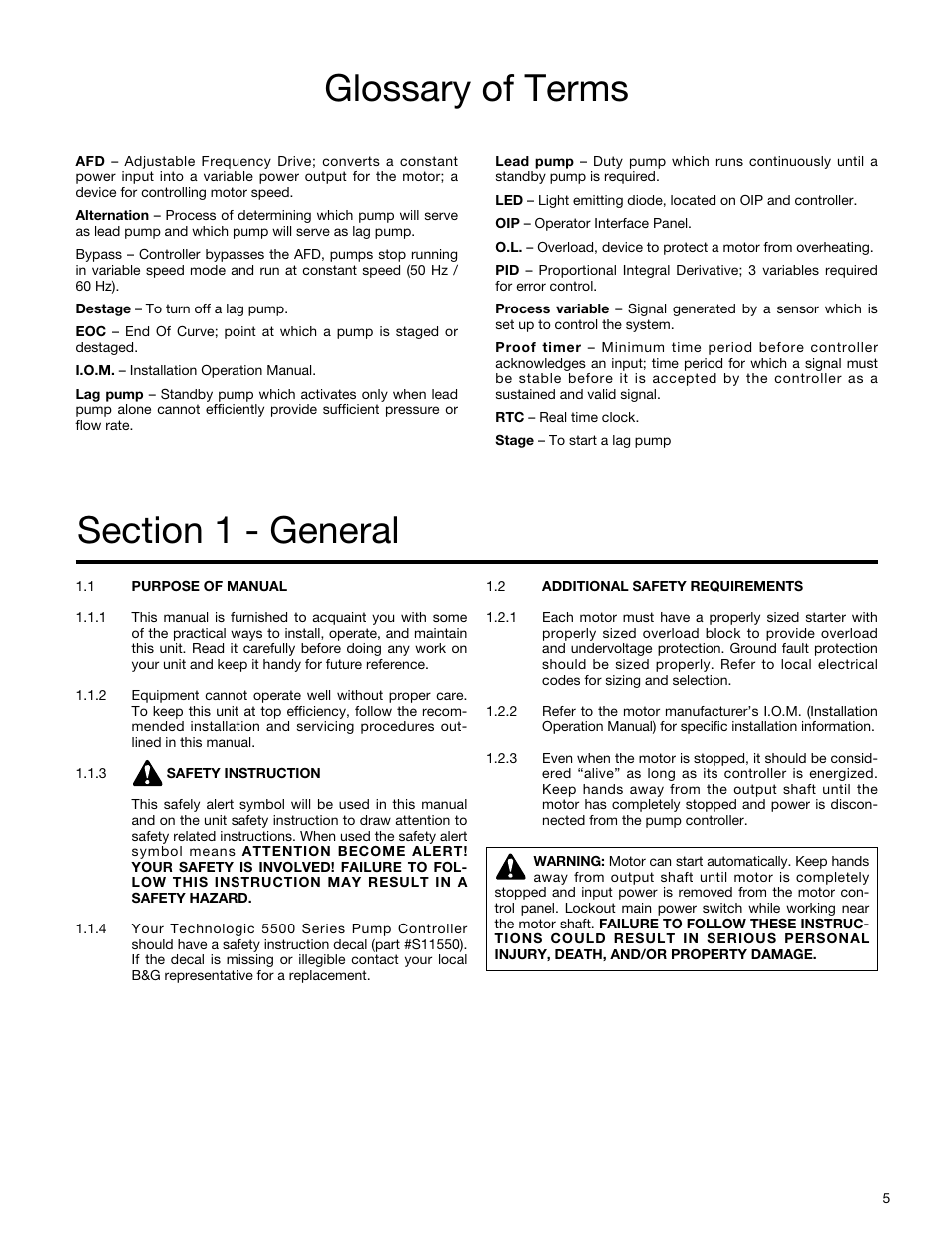 Glossary of terms | Bell & Gossett S13641B Technologic 5500 Series Pump Controller User Manual | Page 5 / 38