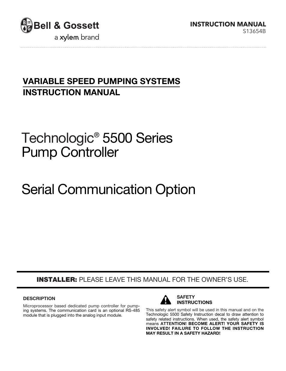 Bell & Gossett S13654B Technologic 5500 Series Pump Controller User Manual | 31 pages