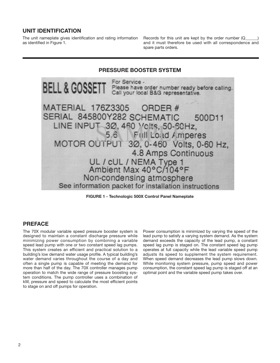 Bell & Gossett S14141B 70X Multiple Pump Pressure Booster Systems User Manual | Page 2 / 12