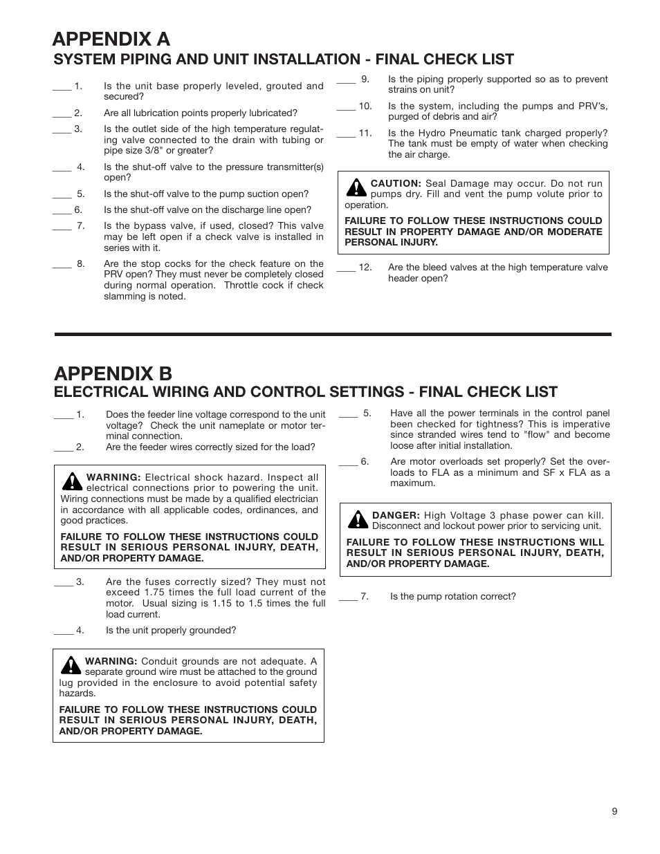 Appendix a, Appendix b | Bell & Gossett S14141B 70X Multiple Pump Pressure Booster Systems User Manual | Page 9 / 12