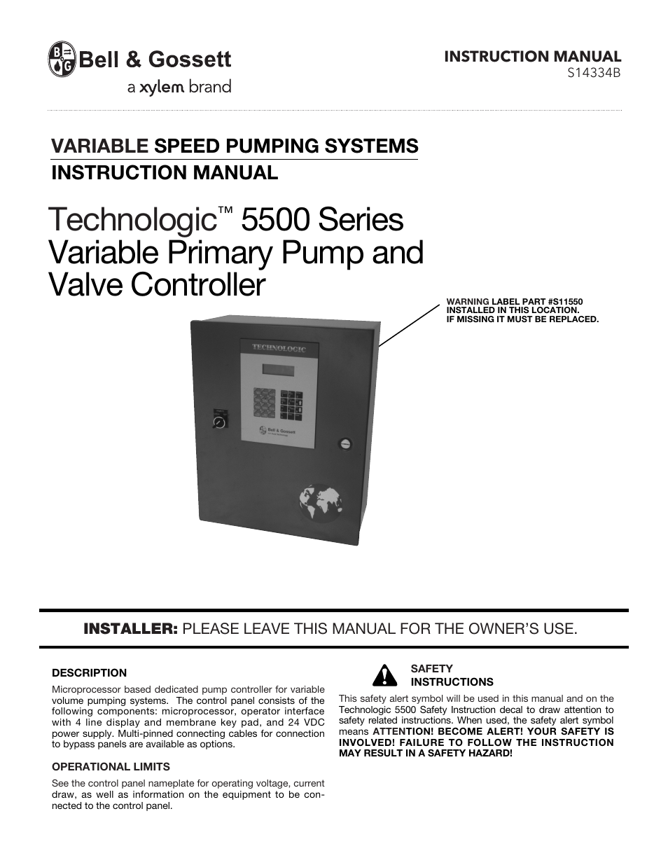 Bell & Gossett S14334B Technologic 5500 Series Variable Primary Pump and Valve Controller User Manual | 54 pages