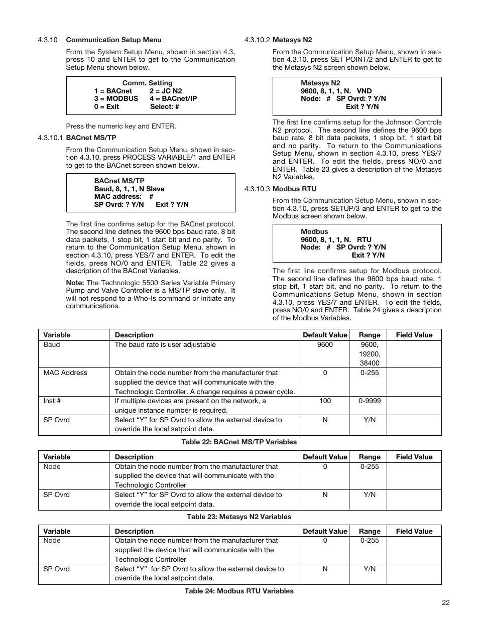 Bell & Gossett S14334B Technologic 5500 Series Variable Primary Pump and Valve Controller User Manual | Page 22 / 54