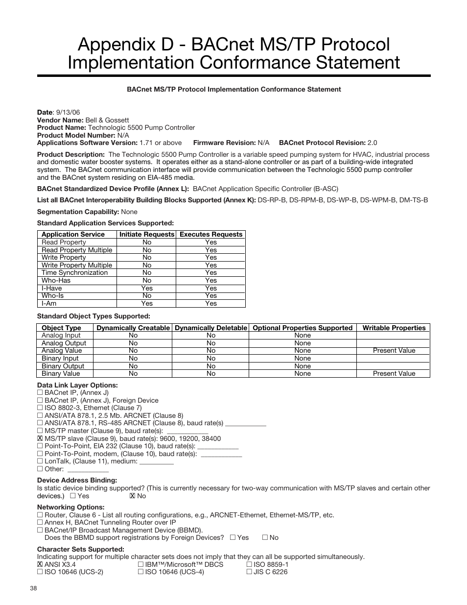 Bell & Gossett S14334B Technologic 5500 Series Variable Primary Pump and Valve Controller User Manual | Page 38 / 54