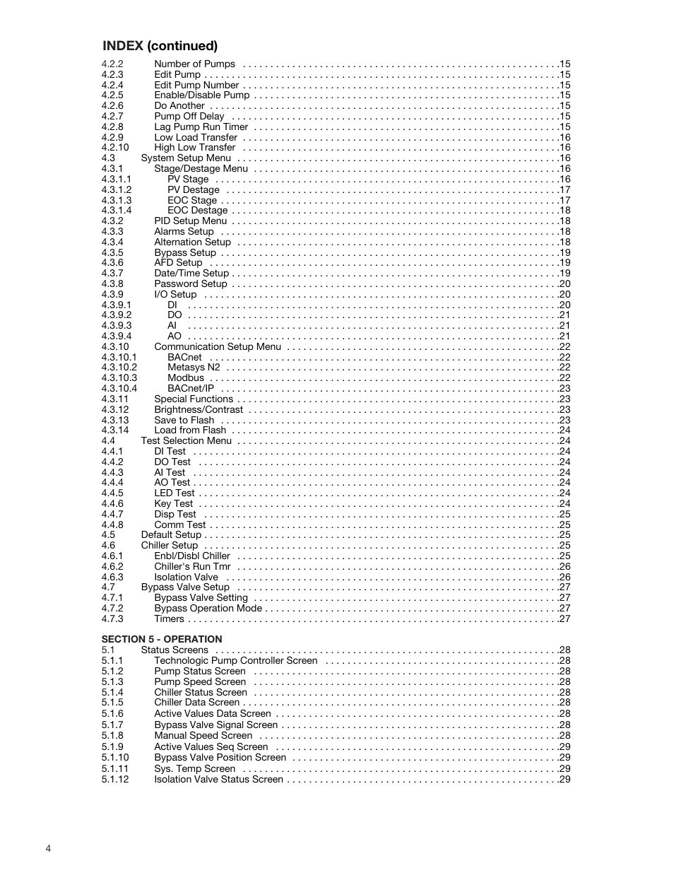 Index (continued) | Bell & Gossett S14334B Technologic 5500 Series Variable Primary Pump and Valve Controller User Manual | Page 4 / 54