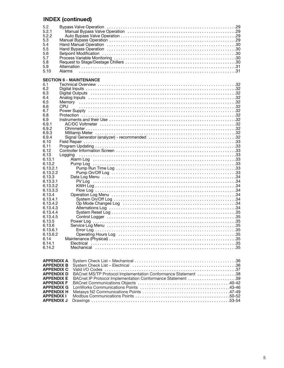 Index (continued) | Bell & Gossett S14334B Technologic 5500 Series Variable Primary Pump and Valve Controller User Manual | Page 5 / 54