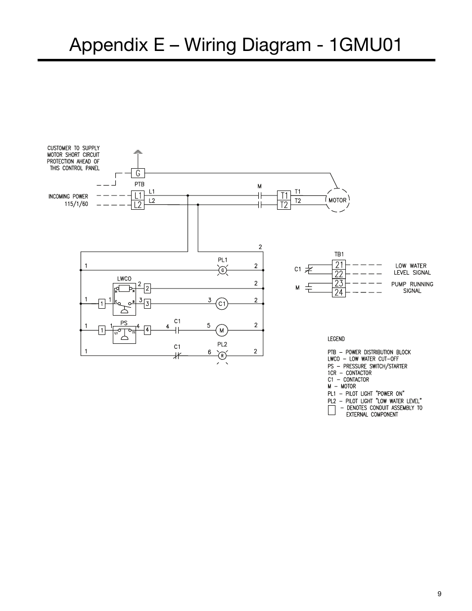 Appendix e – wiring diagram - 1gmu01 | Bell & Gossett S14362C Glycol Make-up Unit User Manual | Page 9 / 10